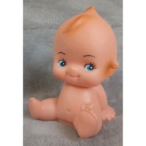 Vtg Rubber Kewpie 4" Doll Sitting Butterfly on Toe Turnable Head Blue Eyes READ